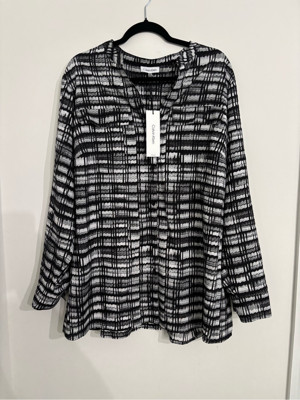 Calvin Klein Black & White Grid-Print Long Sleeve Tunic